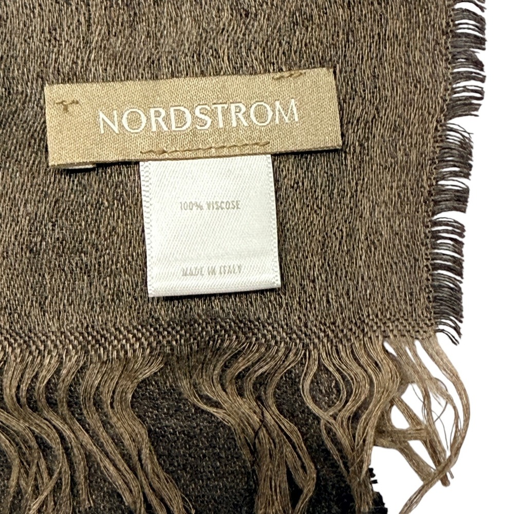 Nordstrom Scarf One Dollar Bill Print Brown Viscose Fringed 21 x 72" Italy Made